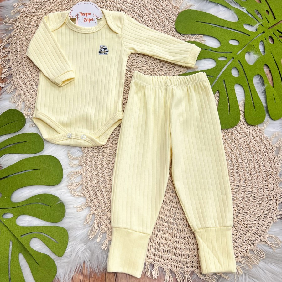 Conj. Body m/longa e Calça canelada - Amarelo